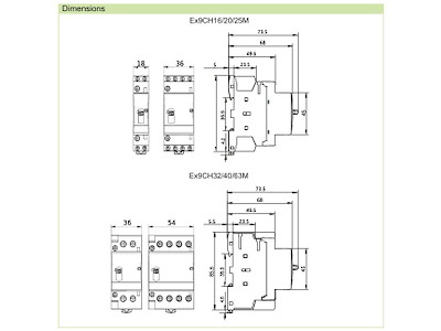 Noark kontaktor med manuel omskifter 25A, 220-240V AC, 4NC
