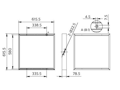 Ledinarie/CoreLine påbygningsramme RC159Z, 616x616x79 mm - Hvid