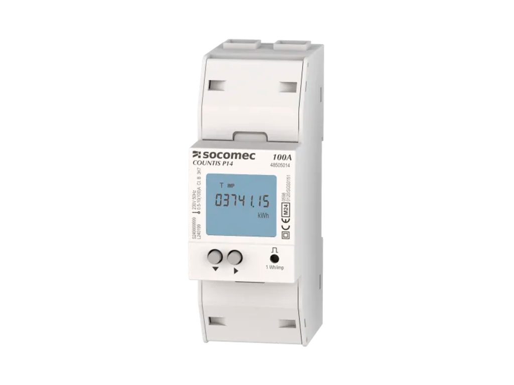 Socomec kWh måler 1-faset, direkte måling 100A, MID - Modbus