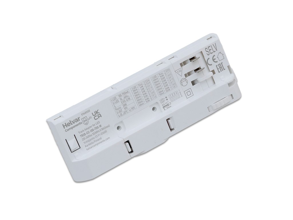 Helvar LED skinneadapter On/Off, 28W, 100–750 mA - Hvid