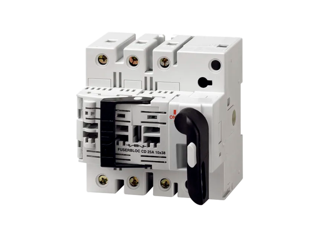 Socomec sikringsbryder 10x38 sikringer, 3P 32A - Frontbetjening højre side