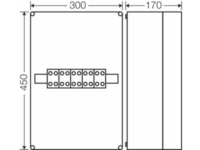 Forgreningsdåse 5x2,5-50 mm², Cu/Alu, 450x300x170 mm (Mi0301), IP65 - Grå