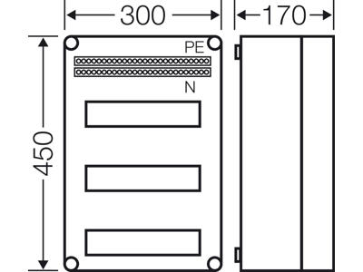 Hensel Mi kasse med DIN-skinne 36M (3x12), PE/N klemme