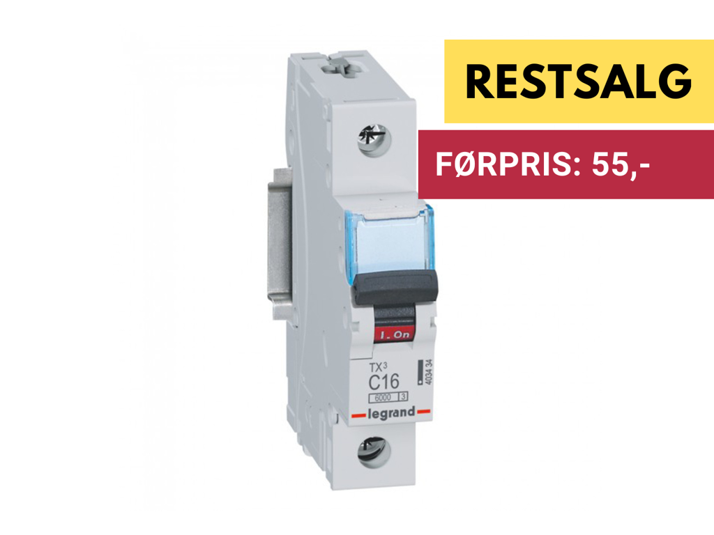 Legrand automatsikring TX3 C16A 1P 1M 6/6kA