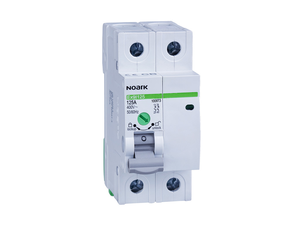 Noark lastafbryder 2P 25A 2M med indbygget låsemekanisme