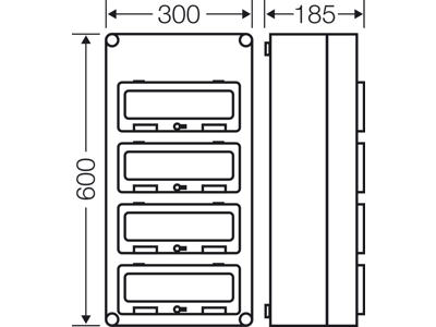 Hensel Mi kasse med DIN-skinne, 48M (4x12), 4 x klaplåger
