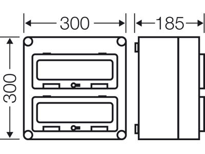 Hensel Mi kasse med DIN-skinne 24M (2x12), 2 x klaplåge