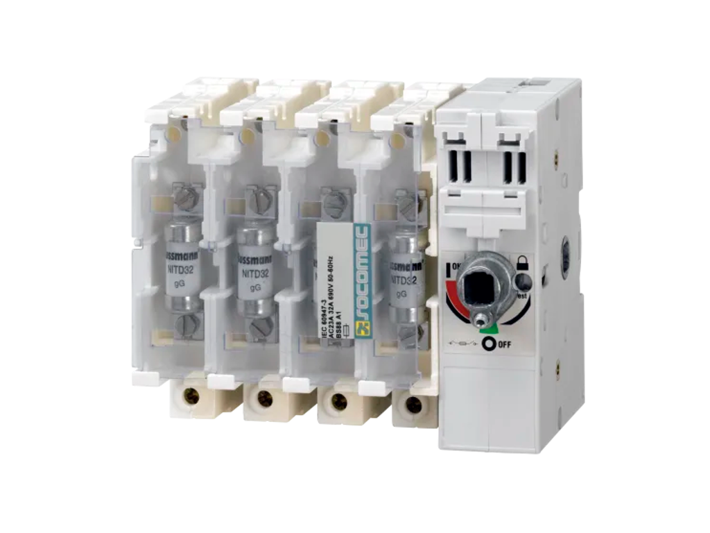 Socomec sikringsbryder NH00 sikringer, 4P 160A - Frontbetjening højre side