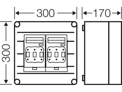Mi kasse med 2xHRC00 sikringsafbrydere 160A 3P, ln=630A, t/kombination