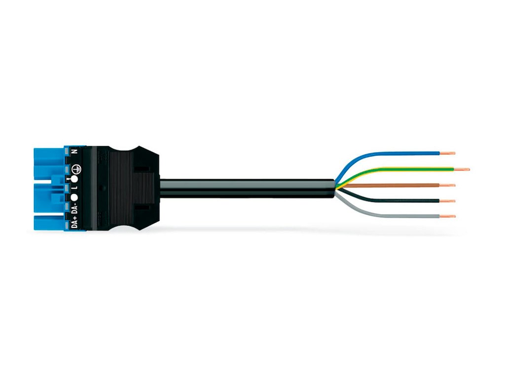 WAGO konfektioneret tilslutningskabel, hanstik/fri ende, 5P, 1,5 mm², 3 m - Blå