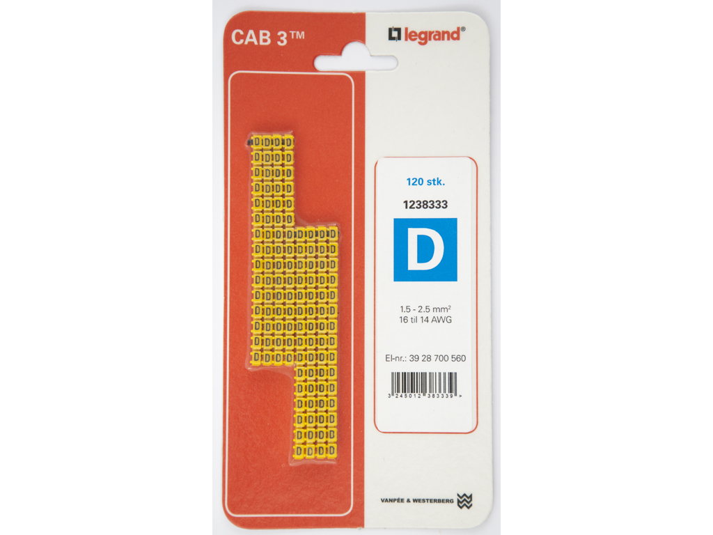 CAB 3 ledningsmærker 1,5-2,5 mm² (D) - 120 stk.