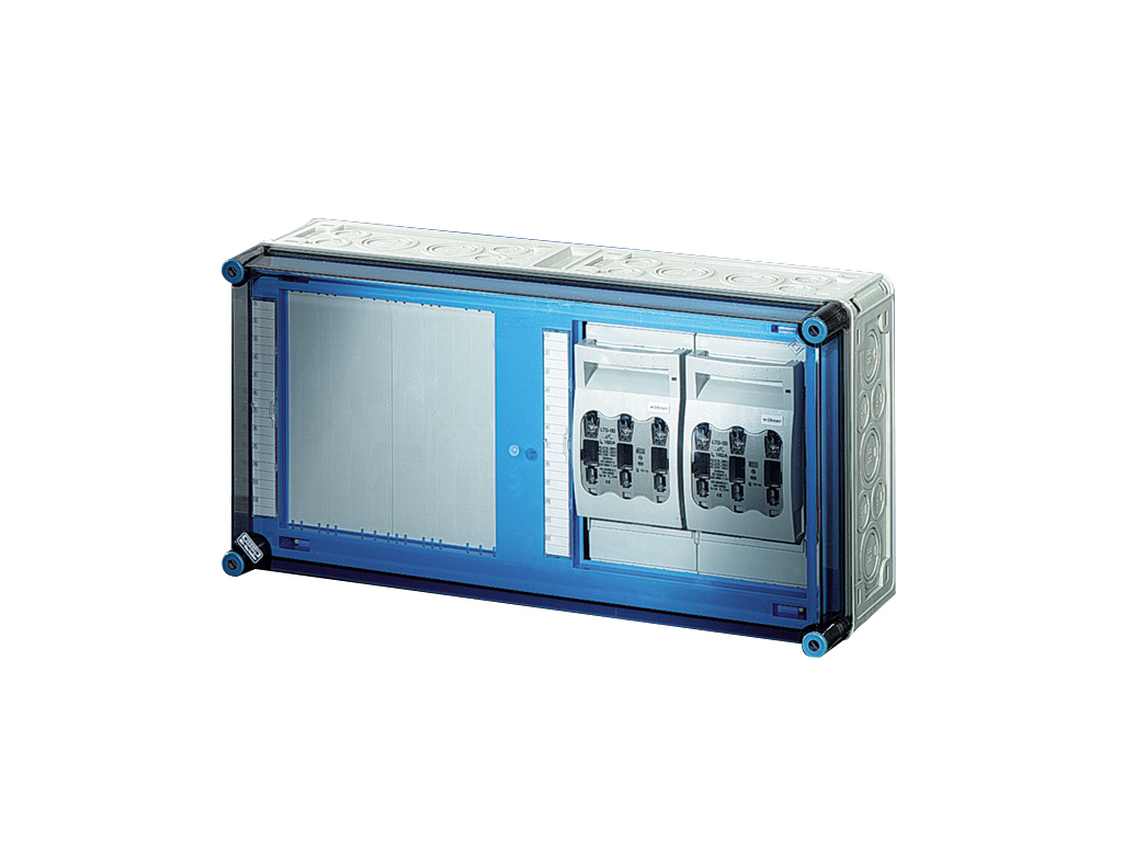 Mi kasse med 2xHRC00 sikringsafbrydere 160A 3P, ln=400A