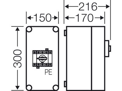 Mi kasse med indbygget sikringsafbryder 63A, 300x150x216 mm