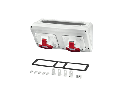 Tilslutningskasse SKRÅ, 150x300x17, 2x CEE 16A, 5p, 400V,