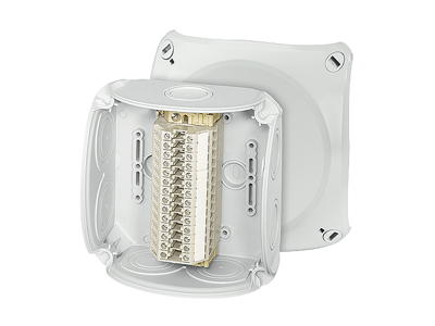 Forgreningsdåse 0,14-6 mm², Cu, 14 klemrækker, 130x130x77 mm, IP66 - Grå