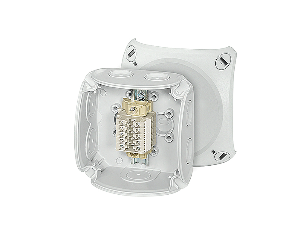 Forgreningsdåse 0,5-4 mm², Cu, 5 klemrækker, 93x93x62 mm, IP66 - Grå