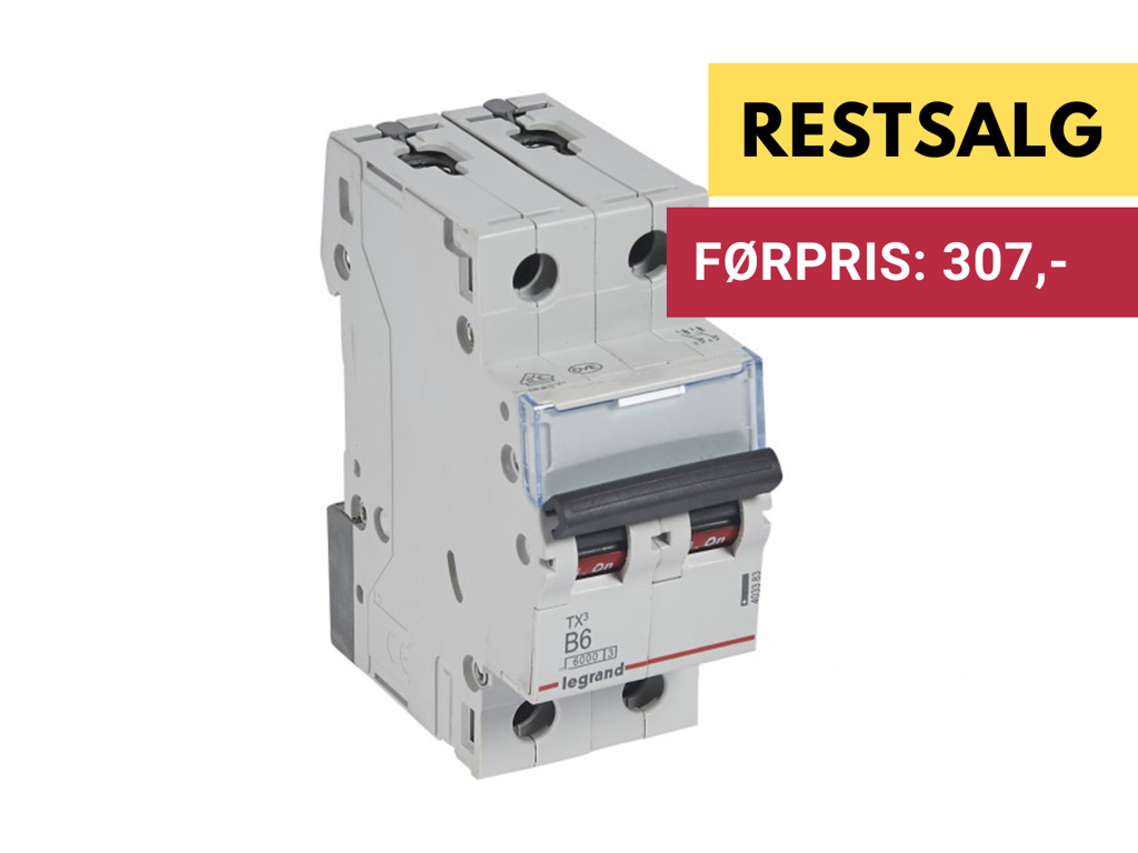 TX3 Automat B 6A 2P 2M 6/6kA 