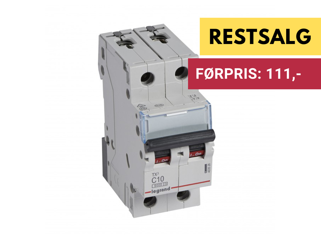 Legrand automatsikring TX3 C10A 2P 2M 6/6kA