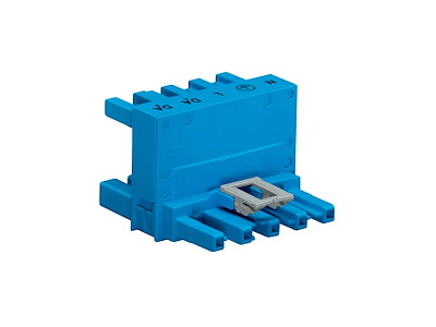 WAGO h-blok 5P, 1 indgang, 2 udgange, 3 låsepaler - Blå