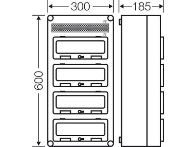 Hensel Mi kasse med DIN-skinne 48M (4x12), PE/N klemme og 4 x klaplåge