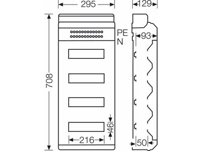 Hensel KV gruppetavle 48 moduler (4x12) med PE- og N klemme - IP65