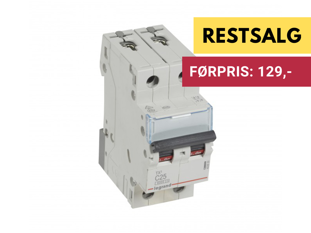 Legrand automatsikring TX3 C25A 2P 2M 6/6kA