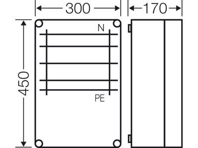 Hensel Mi kasse med skinnefelt 630A Cu 5-polet, 450x300x170 mm