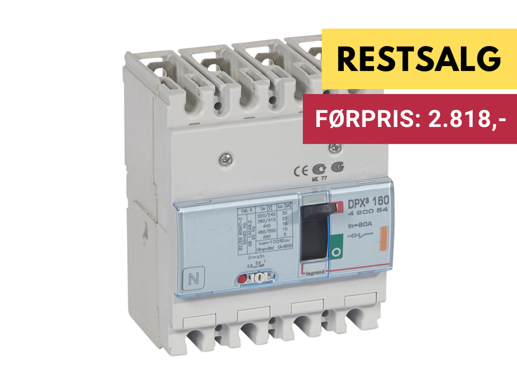Legrand Maksimalafbryder DPX3 160, 80A 4-pol, 25kA