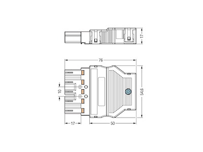 Wago hanstik med aflastningshus 5P, 4 mm² - Blå