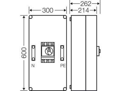 Mi kasse med maksimalafbryder 160A, 600x300x262 mm
