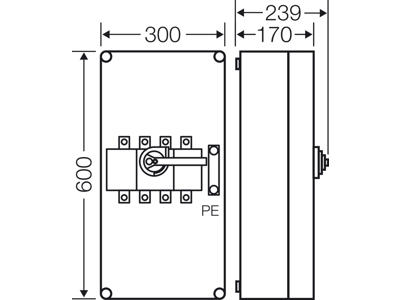 Mi kasse med indbygget sikringsafbryder 250A, 600x300x239 mm