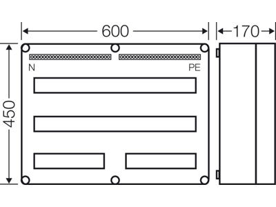Hensel Mi kasse med DIN-skinne 80M (2x28+2x12), PE/N klemme