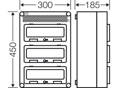 Hensel Mi kasse med DIN-skinne 36M (3x12), PE/N klemme og 3 x klaplåge