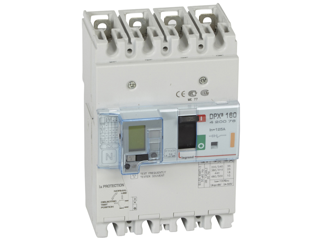 Legrand maksimalafbryder med fejlstrømsmodul DPX³ 160, 125A 4P, 25kA