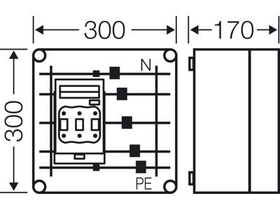 Mi kasse med 1xHRC00 sikringsafbryder 160A 3P, ln=250A