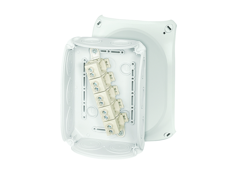 Forgreningsdåse 5x2,5-10 mm², Cu, 130x180x77 mm, IP66 - Grå