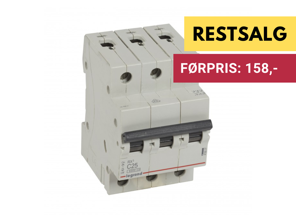Legrand automatsikring RX3 C25A 3P 3M 6/6kA