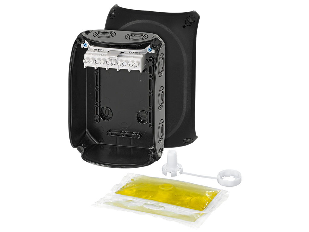 Dåse vandtæt 2,5-6mm² sort 180x130x77mm 