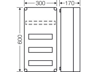 Hensel Mi kasse med DIN-skinne 36M (3x12), ekstra DIN-skinne