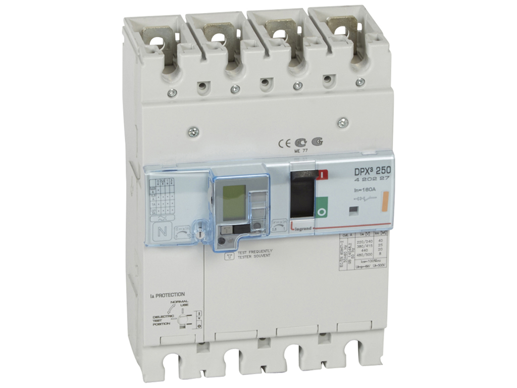 Legrand maksimalafbryder med fejlstrømsmodul DPX³ 250, 160A 4P, 25kA