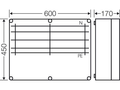 Hensel Mi kasse med skinnefelt 250A Cu 5-polet, 450x600x170 mm
