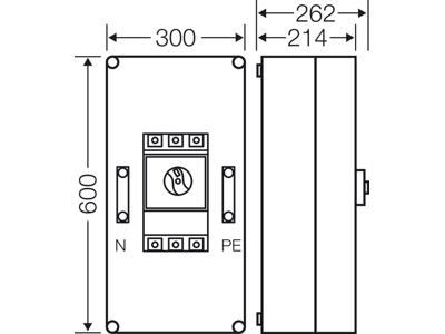 Mi kasse med maksimalafbryder 400A, 600x300x262 mm