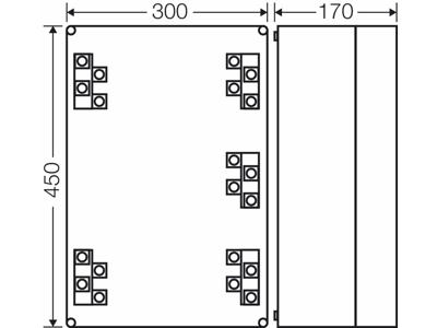 Forgreningsdåse 5x16-70 mm², Cu, 450x300x170 mm (Mi0301), IP65 - Grå