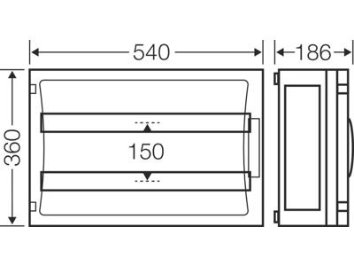 Hensel ENYSTAR kasse med DIN-skinne - 54 moduler (2x27)
