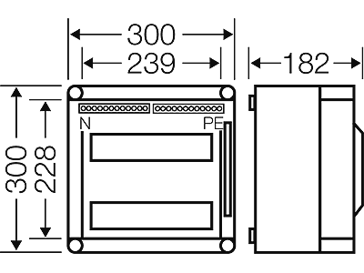 Hensel Mi kasse med DIN-skinne 24M (2x12), PE/N klemme og hængslet låge