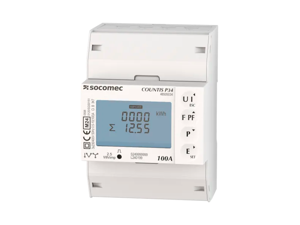 Socomec kWh måler 3-faset, direkte måling 100A, MID - Modbus
