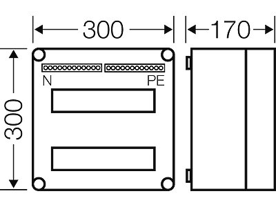 Hensel Mi kasse med DIN-skinne 24M (2x12), PE/N klemme