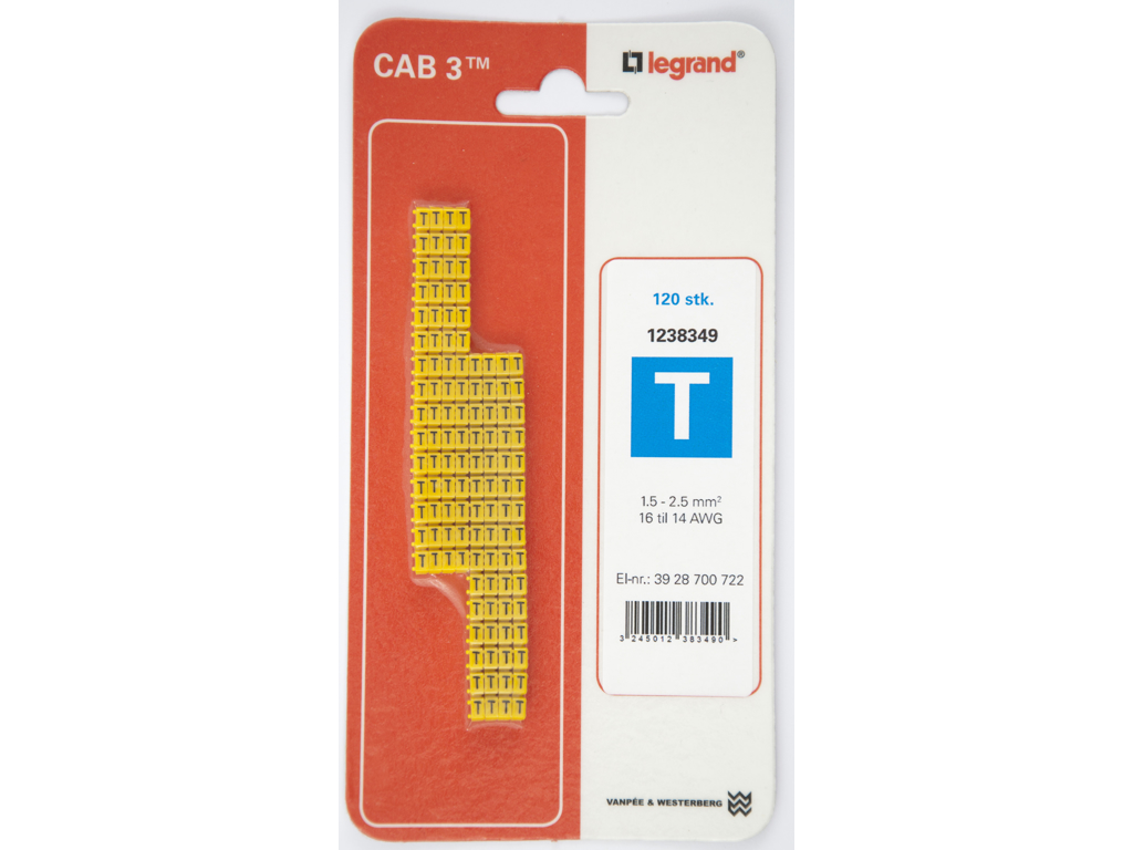CAB 3 ledningsmærker 1,5-2,5 mm² (T) - 120 stk.