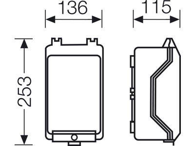 Tom kasse med gråt hængslet låg, 253x136x115 mm