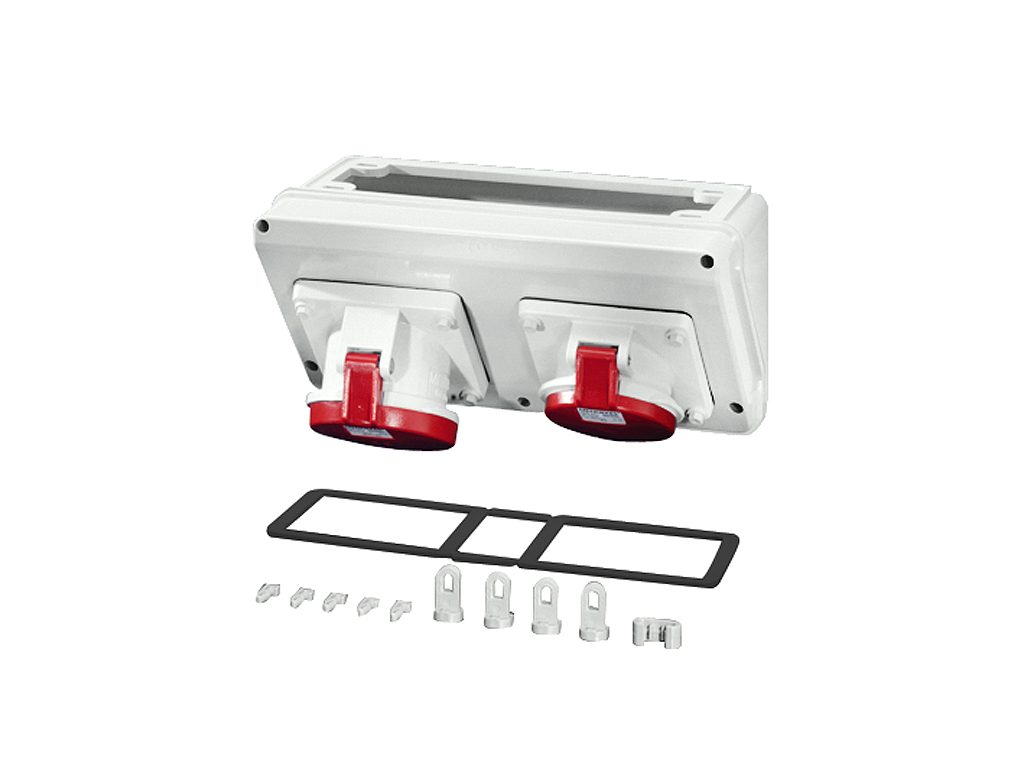 Hensel tilslutningskasse skrå, 1 x CEE 32A + 1 x CEE 63A, 5P, 400V